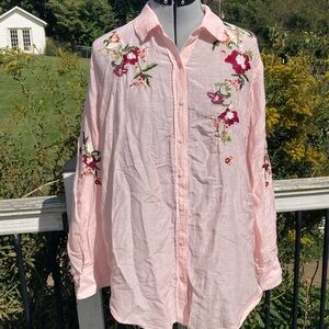 Philosophy Republic Clothing Light Pink Embroidered Blouse- Size LARGE